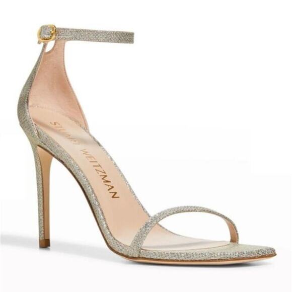 Stuart Weitzman Women's Silver Nudistcurve Shimmery Ankle Strap Sandals Size 11 - Picture 1 of 10